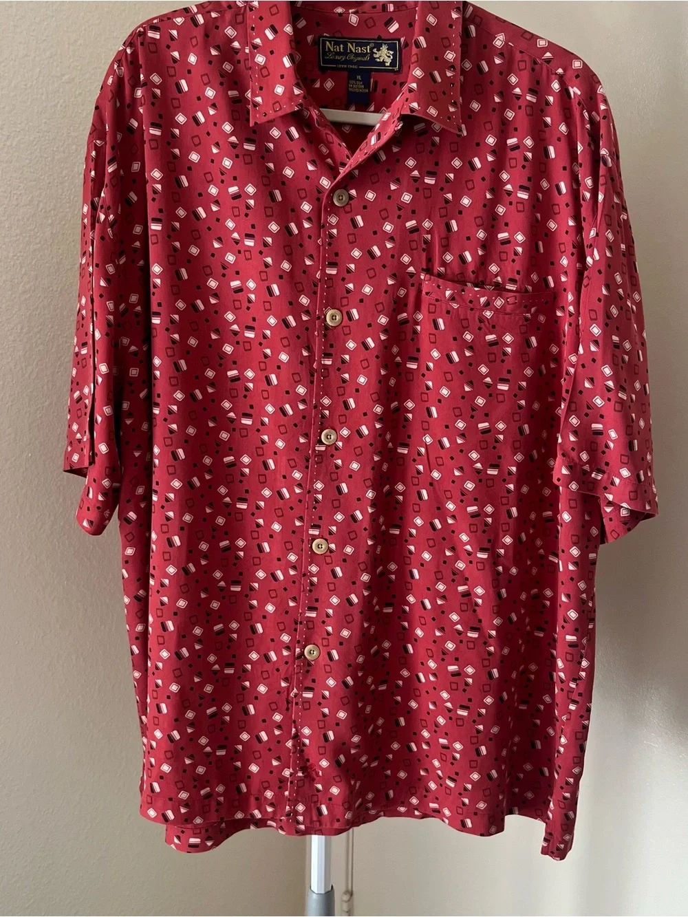 Nat Nast Luxury Originals 100% Silk Short-Sleeve Printed Button-Down Shirt XL